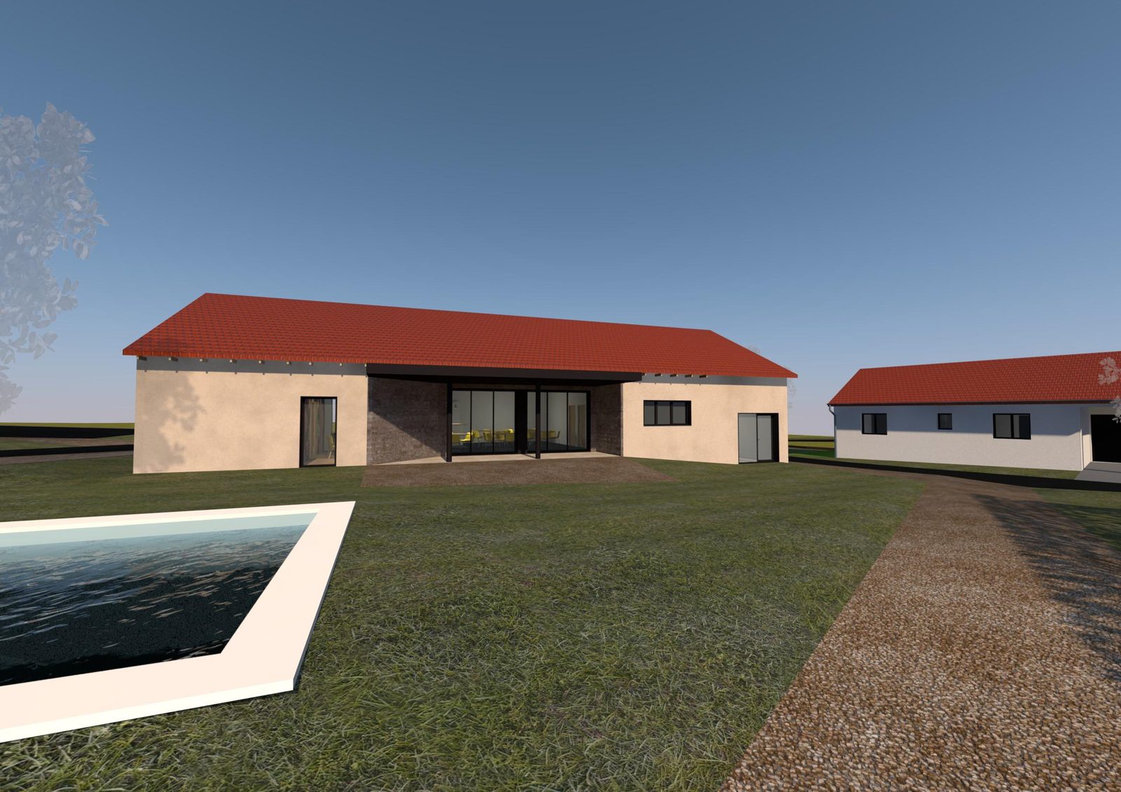 La maison commune depuis le jardin