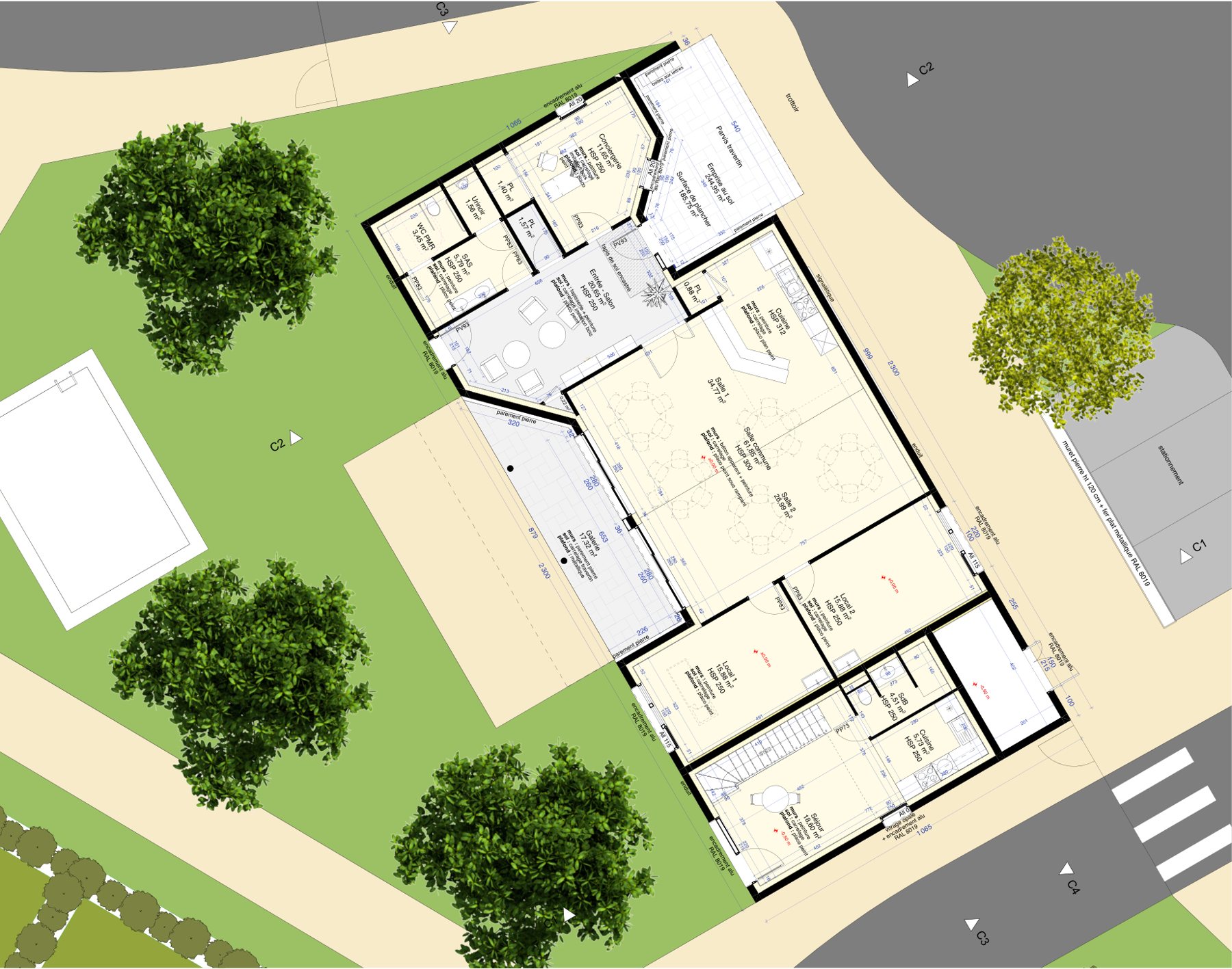 Plan du rez-de-chaussée de la maison commune